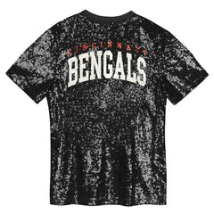 Cincinnati Bengals Girls Youth Wordmark Sequin V-Neck Top Black
