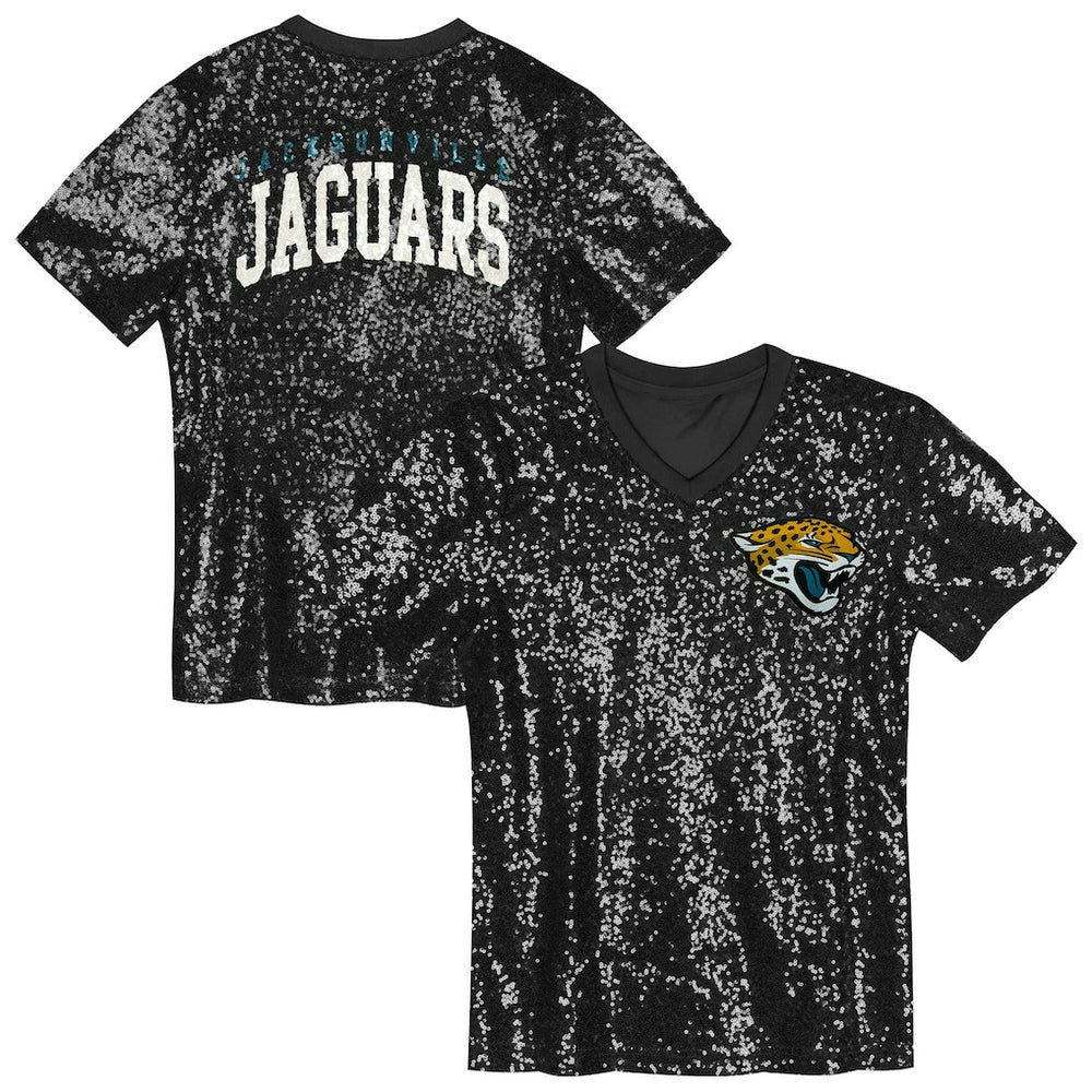 Jacksonville Jaguars Girls Youth Wordmark Sequin V-Neck Top Black