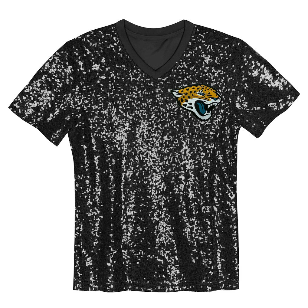 Jacksonville Jaguars Girls Youth Wordmark Sequin V-Neck Top Black