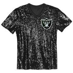 Las Vegas Raiders Girls Youth Wordmark Sequin V-Neck Top Black