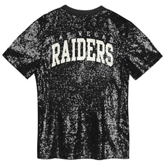Las Vegas Raiders Girls Youth Wordmark Sequin V-Neck Top Black