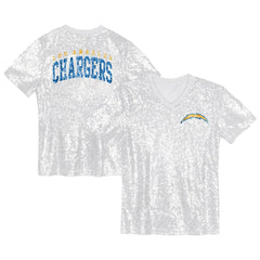 Los Angeles Chargers Girls Youth Wordmark Sequin V-Neck Top White