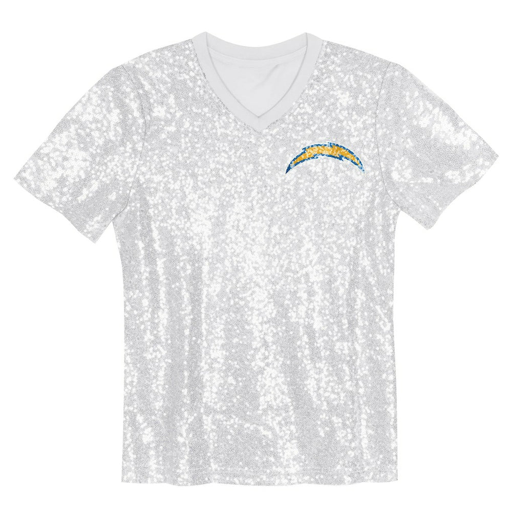 Los Angeles Chargers Girls Youth Wordmark Sequin V-Neck Top White