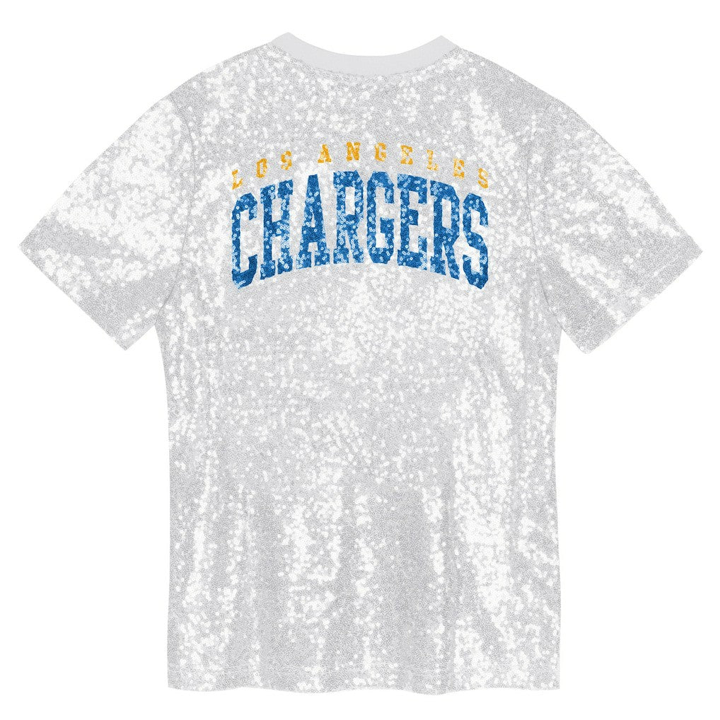 Los Angeles Chargers Girls Youth Wordmark Sequin V-Neck Top White