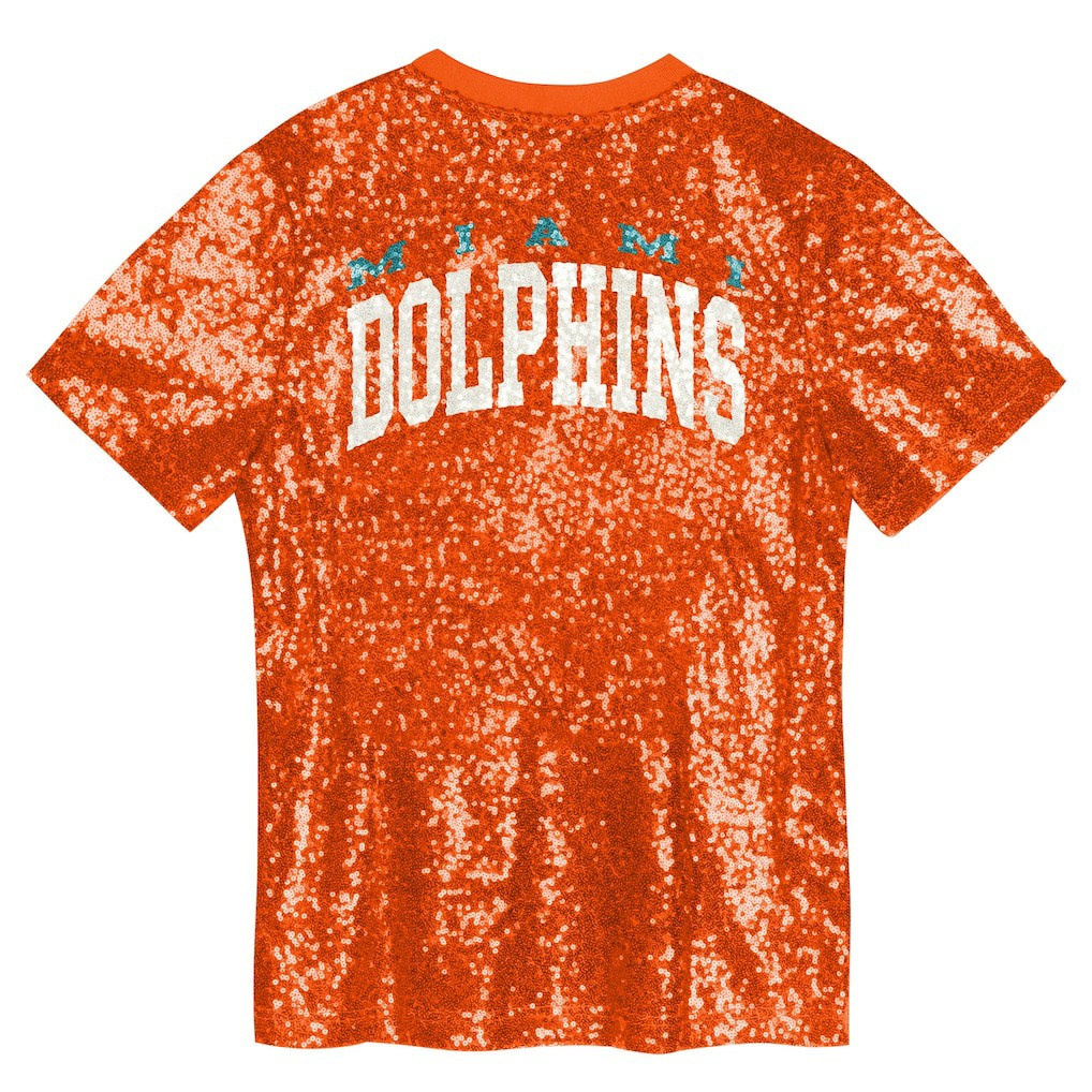 Miami Dolphins Girls Youth Wordmark Sequin V-Neck Top Orange