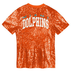 Miami Dolphins Girls Youth Wordmark Sequin V-Neck Top Orange