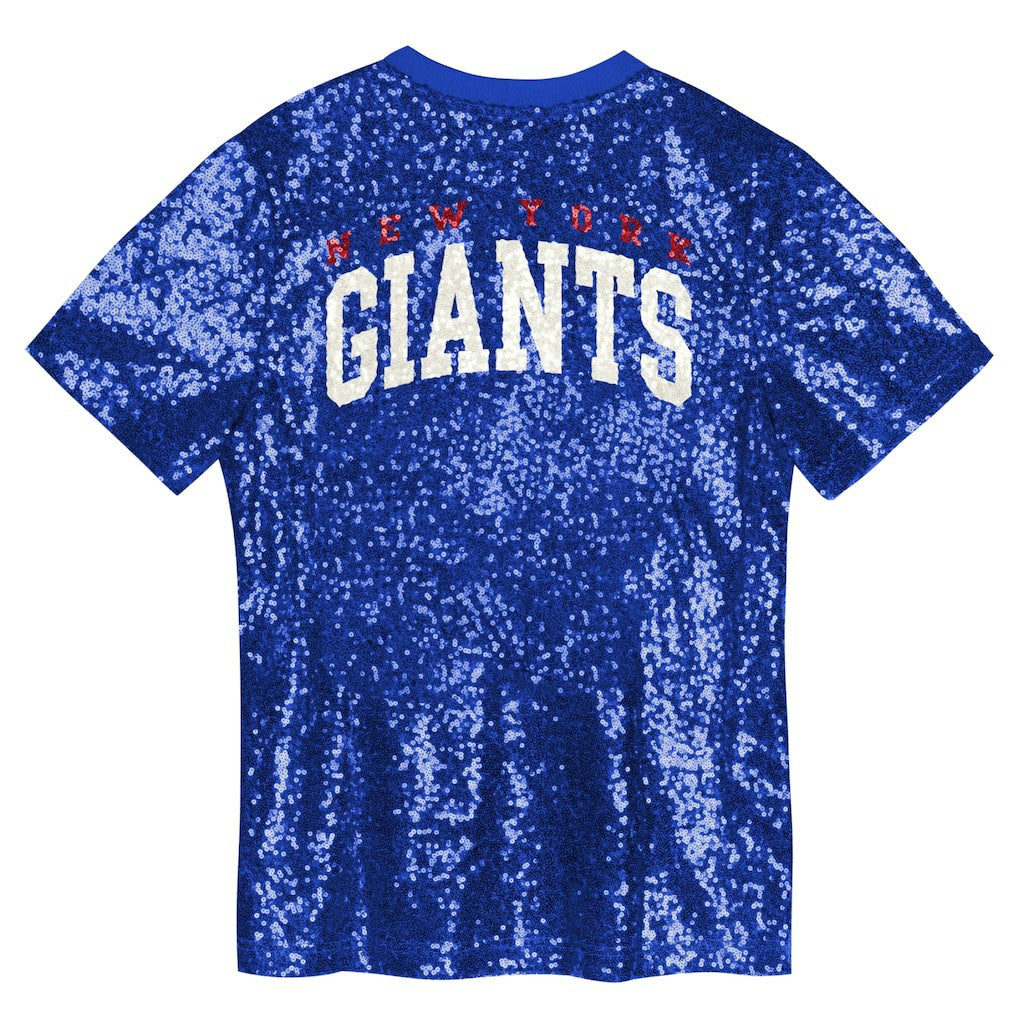 New York Giants Girls Youth Wordmark Sequin V-Neck Top Royal