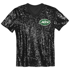 New York Jets Girls Youth Wordmark Sequin V-Neck Top Black