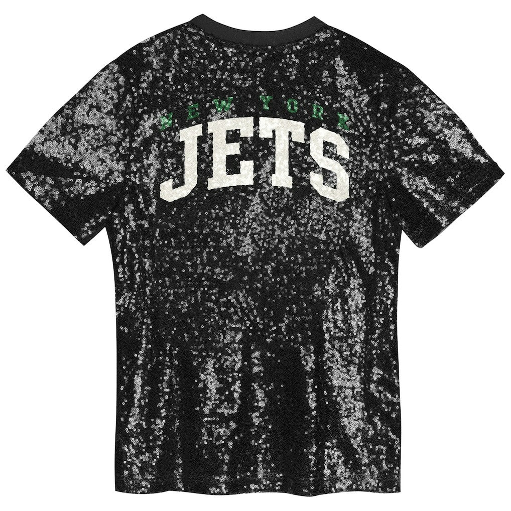 New York Jets Girls Youth Wordmark Sequin V-Neck Top Black