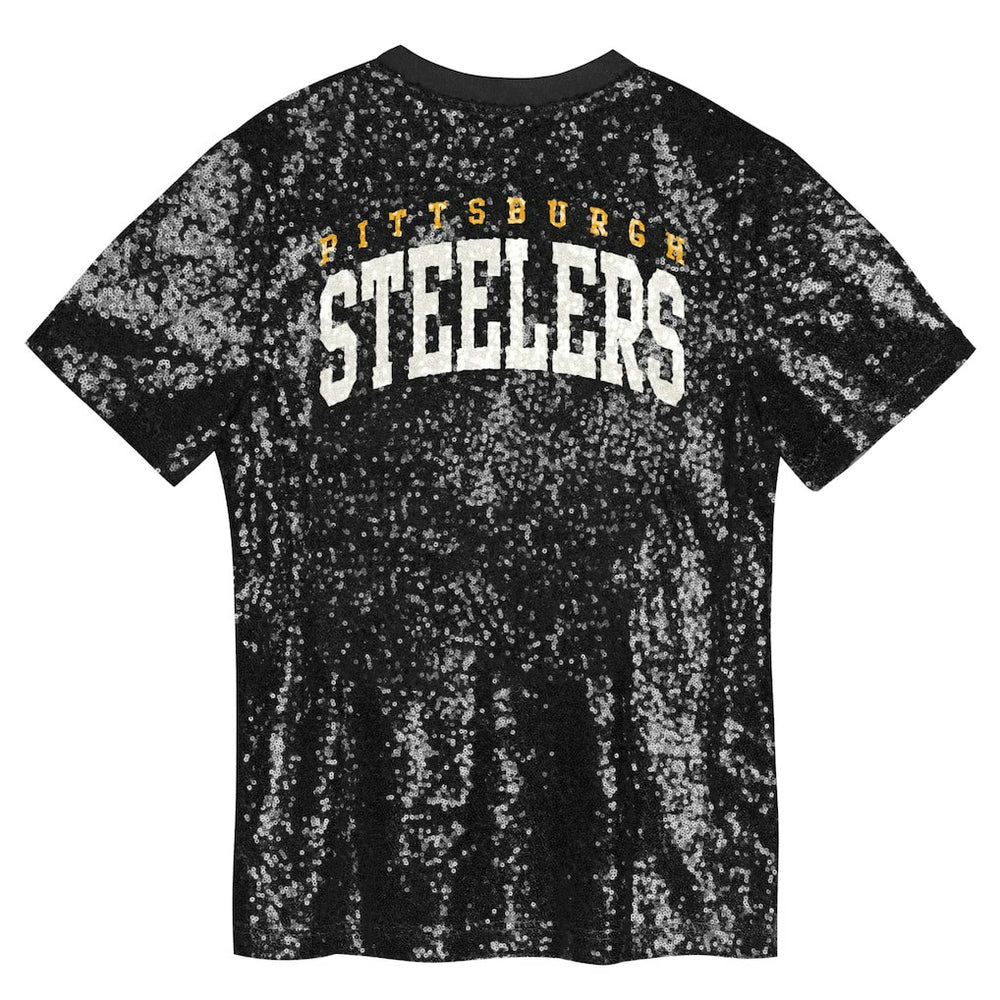 Pittsburgh Steelers Girls Youth Wordmark Sequin V-Neck Top Black