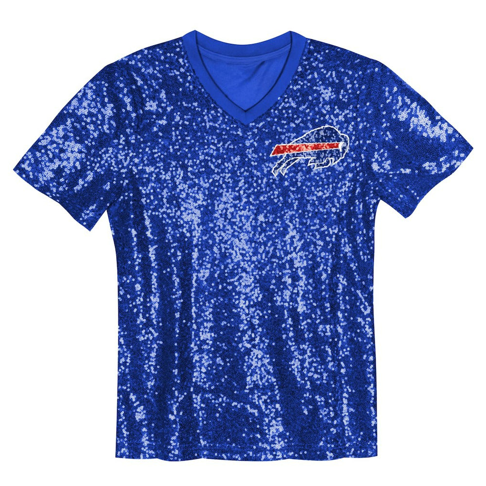Buffalo Bills Girls Youth Wordmark Sequin V-Neck Top Royal