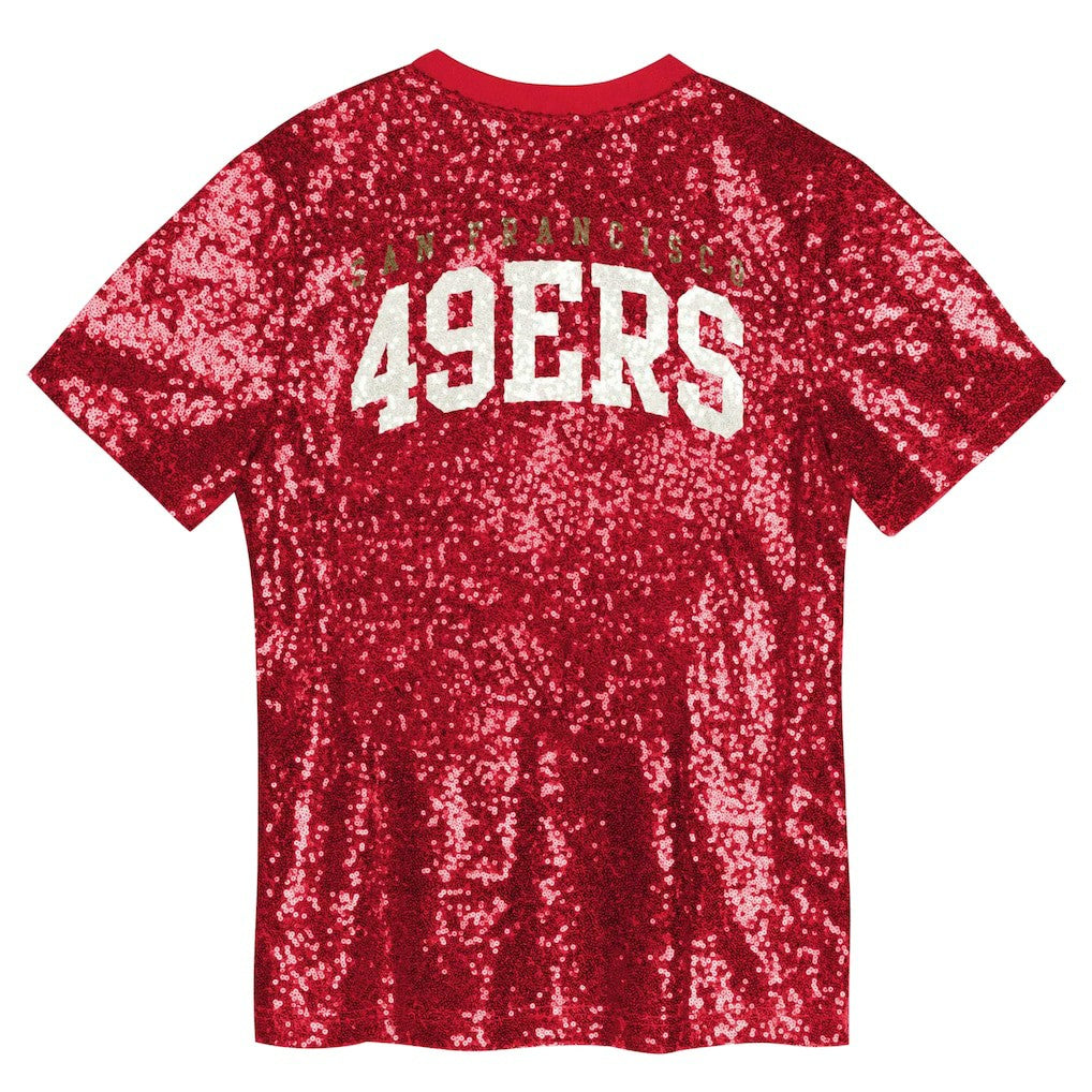 San Francisco 49ers Girls Youth Wordmark Sequin V-Neck Top Scarlet