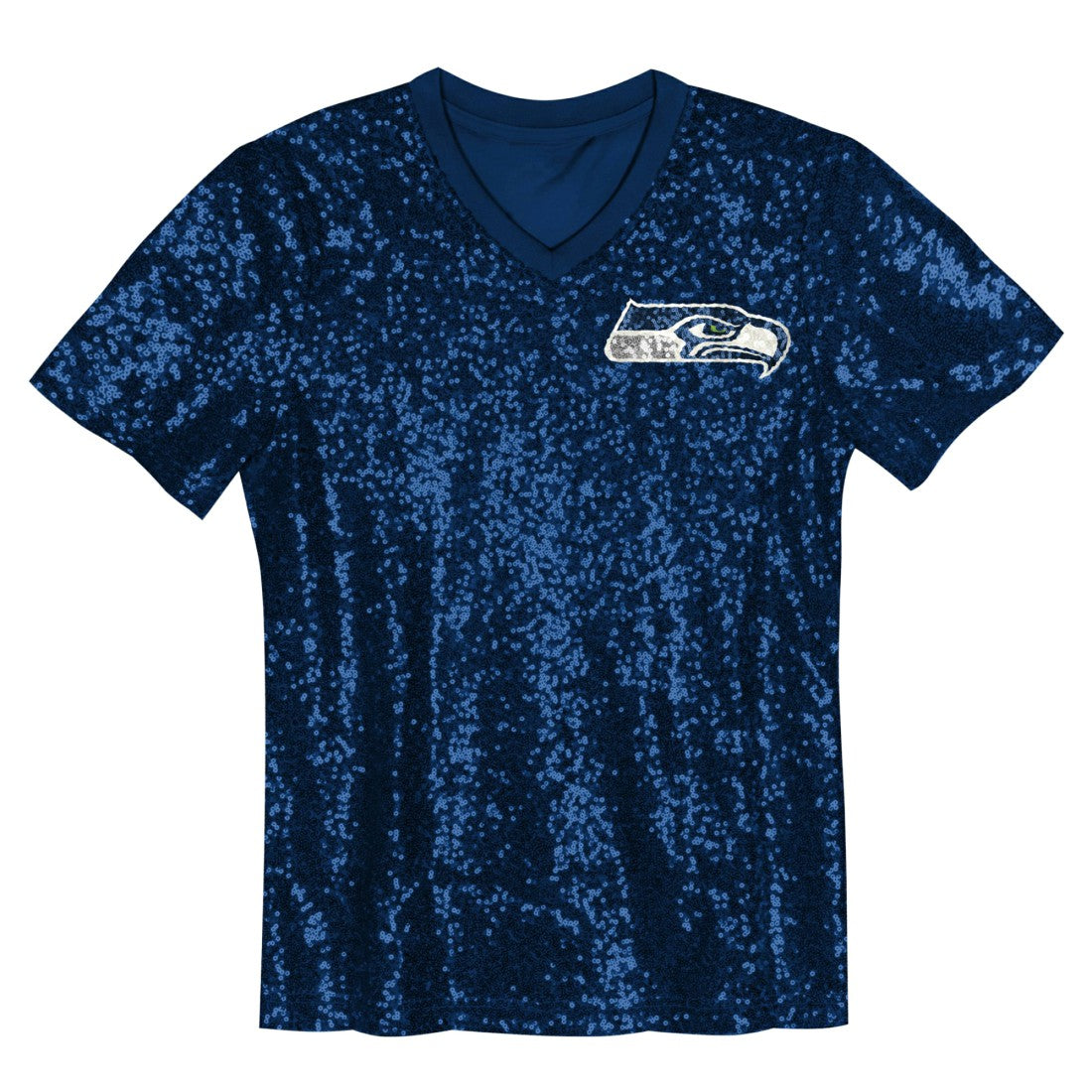 Seattle Seahawks Girls Youth Wordmark Sequin V-Neck Top College Navy