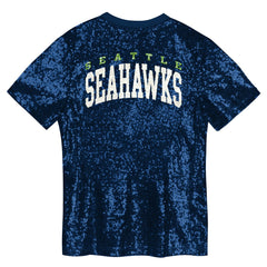 Seattle Seahawks Girls Youth Wordmark Sequin V-Neck Top College Navy