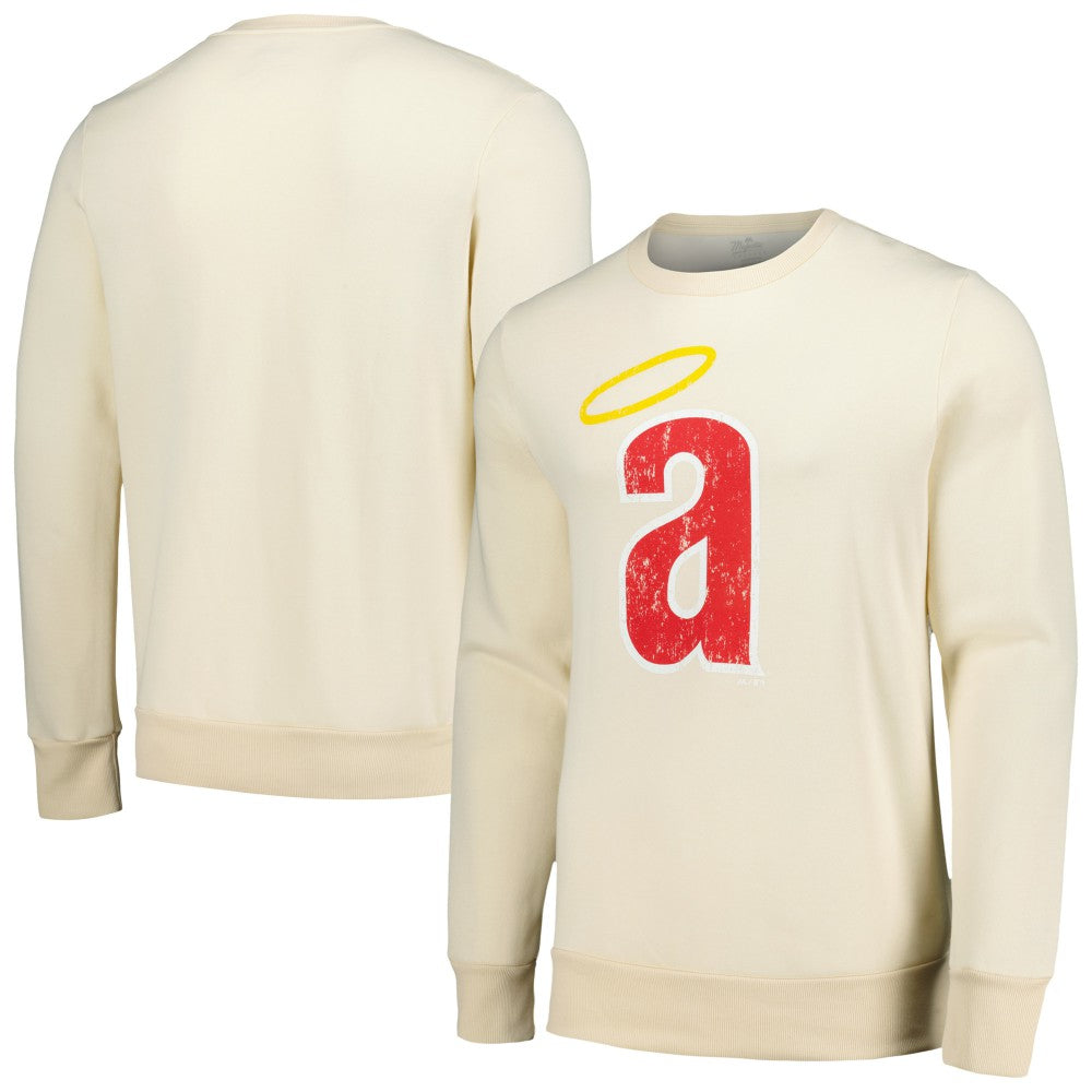 Los Angeles Angels Majestic Threads Fleece Pullover Sweatshirt - Oatmeal Pullover