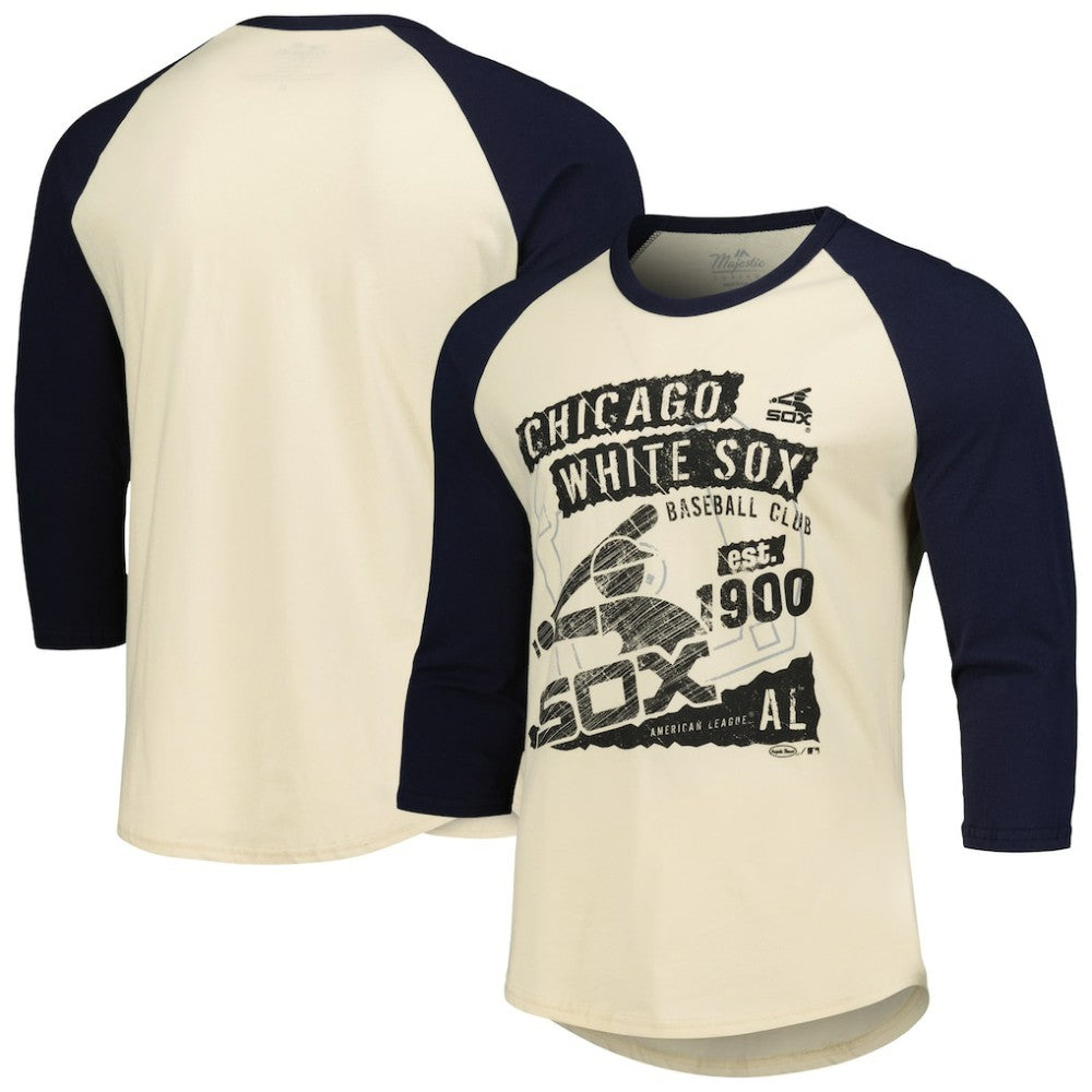 Chicago White Sox Majestic Threads Raglan 3/4-Sleeve T-Shirt - Cream/Navy T-shirts