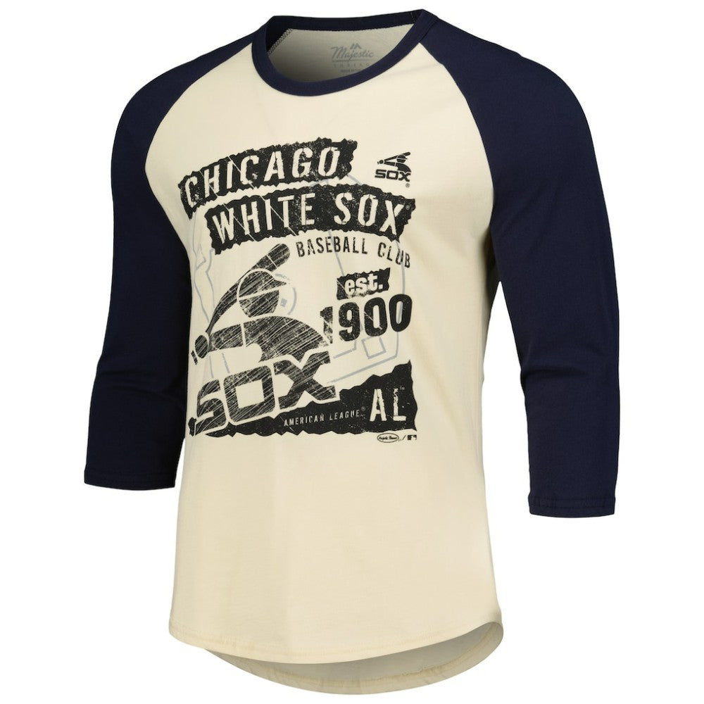 Chicago White Sox Majestic Threads Raglan 3/4-Sleeve T-Shirt - Cream/Navy T-shirts