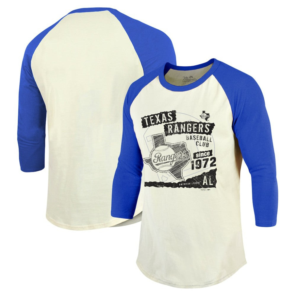 Texas Rangers Majestic Threads Raglan 3/4-Sleeve T-Shirt - Cream/Royal T-shirts