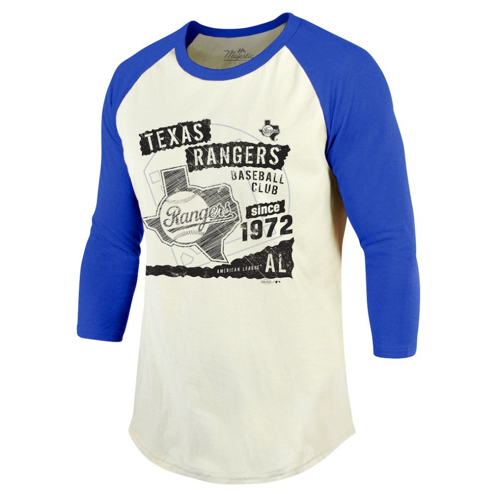 Texas Rangers Majestic Threads Raglan 3/4-Sleeve T-Shirt - Cream/Royal T-shirts