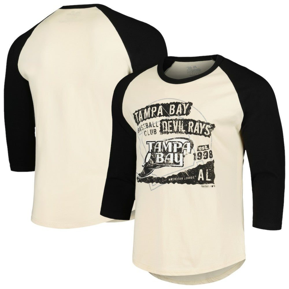 Tampa Bay Rays Majestic Threads Raglan 3/4-Sleeve T-Shirt - Cream/Black T-shirts