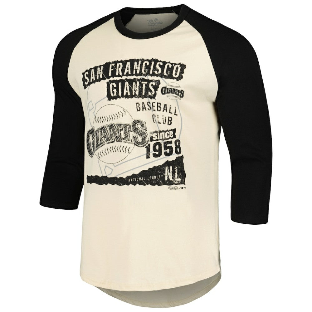 San Francisco Giants Majestic Threads Raglan 3/4-Sleeve T-Shirt - Cream/Black T-shirts