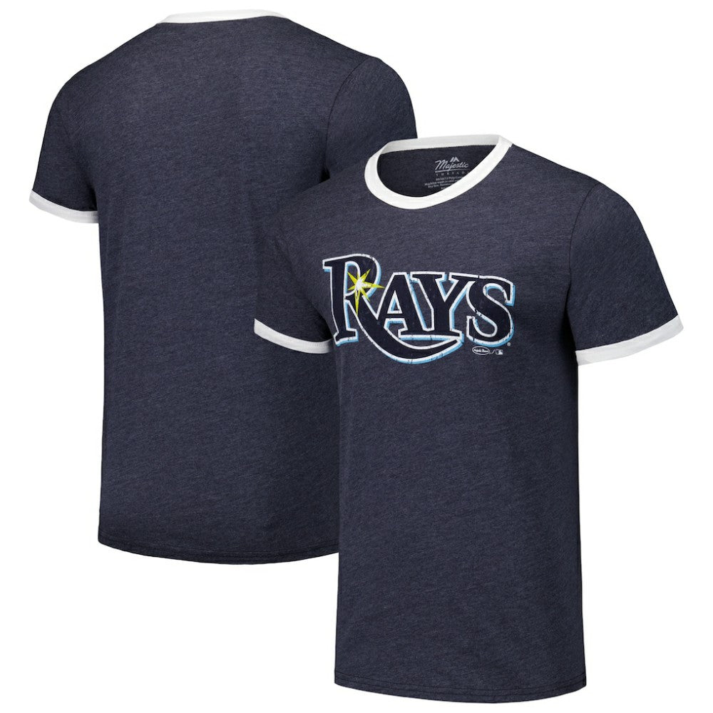 Tampa Bay Rays Majestic Threads Ringer Tri-Blend T-Shirt - Navy T-shirts