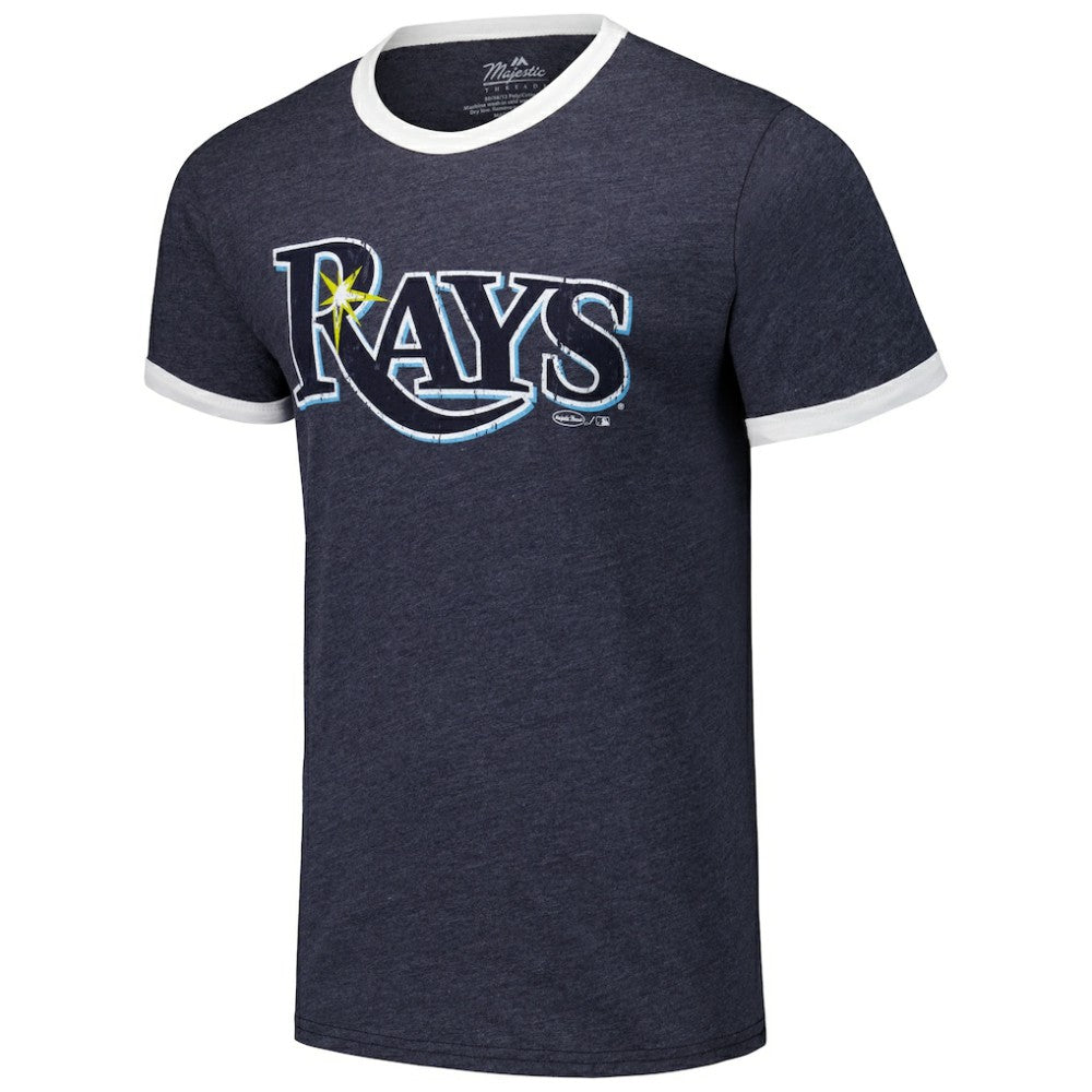 Tampa Bay Rays Majestic Threads Ringer Tri-Blend T-Shirt - Navy T-shirts