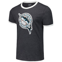 Florida Marlins Majestic Threads Ringer Tri-Blend T-Shirt - Black T-shirts