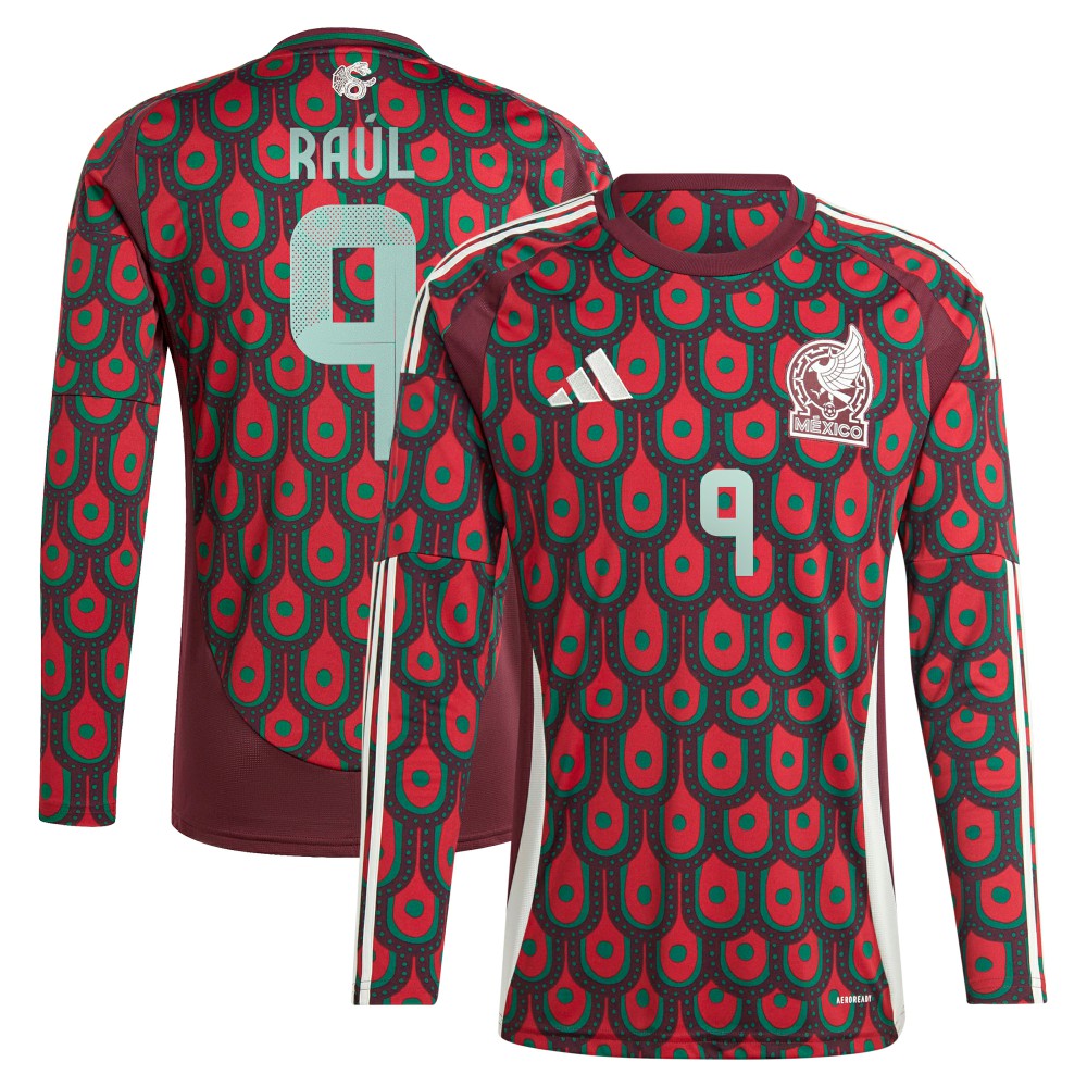 Raul Jimenez Mexico National Team 2024 Home Replica Player Long Sleeve Jersey Burgundy