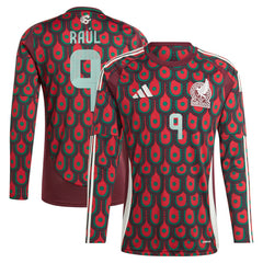 Raul Jimenez Mexico National Team 2024 Home Replica Player Long Sleeve Jersey Burgundy