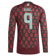 Raul Jimenez Mexico National Team 2024 Home Replica Player Long Sleeve Jersey Burgundy