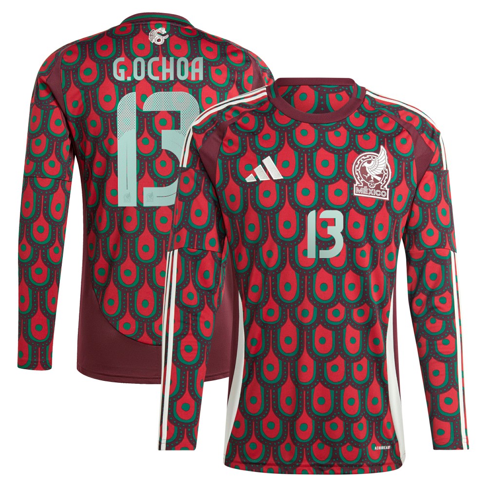 Guillermo Ochoa Mexico National Team 2024 Home Replica Player Long Sleeve Jersey Burgundy