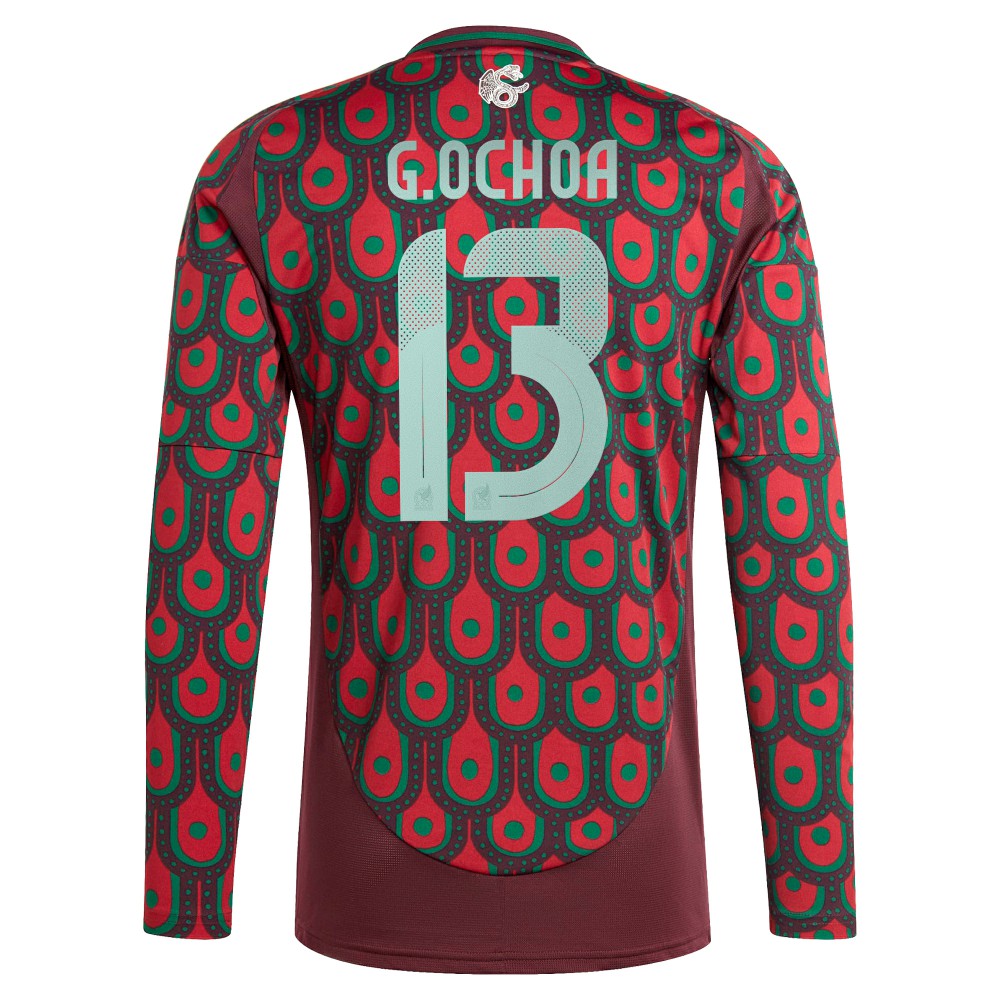 Guillermo Ochoa Mexico National Team 2024 Home Replica Player Long Sleeve Jersey Burgundy