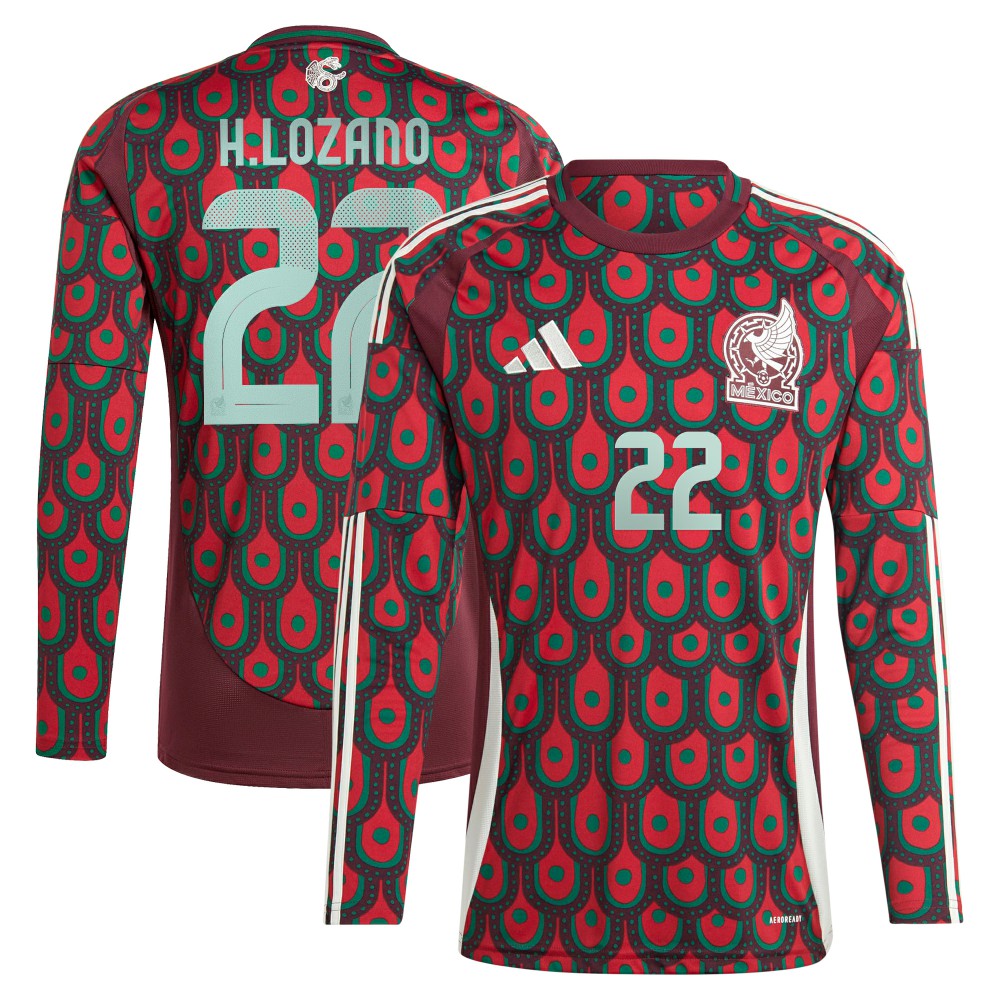 Hirving Lozano Mexico National Team 2024 Home Replica Player Long Sleeve Jersey Burgundy