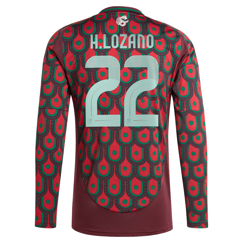 Hirving Lozano Mexico National Team 2024 Home Replica Player Long Sleeve Jersey Burgundy