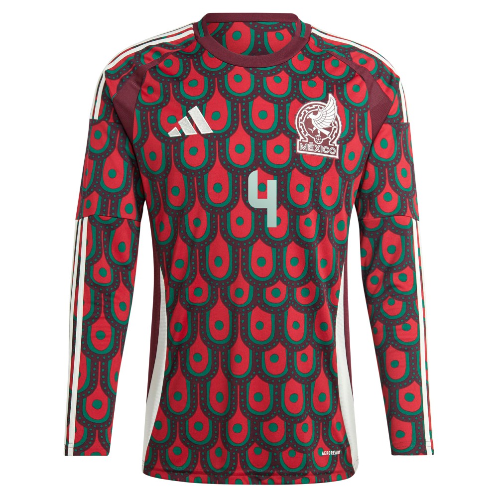 Edson Alvarez Mexico National Team 2024 Home Replica Player Long Sleeve Jersey Burgundy