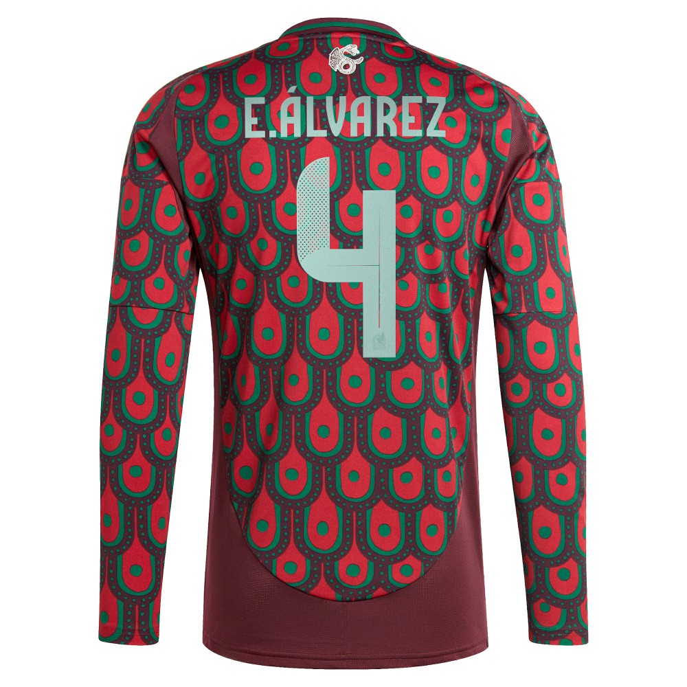 Edson Alvarez Mexico National Team 2024 Home Replica Player Long Sleeve Jersey Burgundy