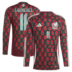 Santiago Giménez Mexico National Team 2024 Home Replica Player Long Sleeve Jersey Burgundy