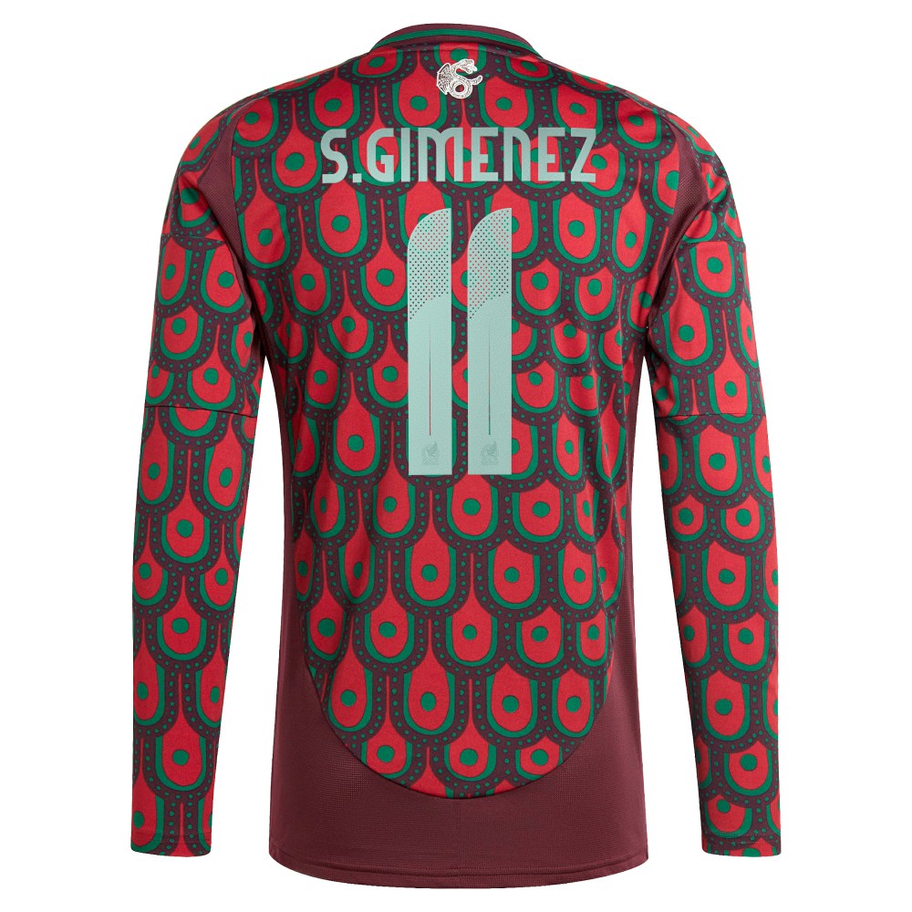 Santiago Giménez Mexico National Team 2024 Home Replica Player Long Sleeve Jersey Burgundy