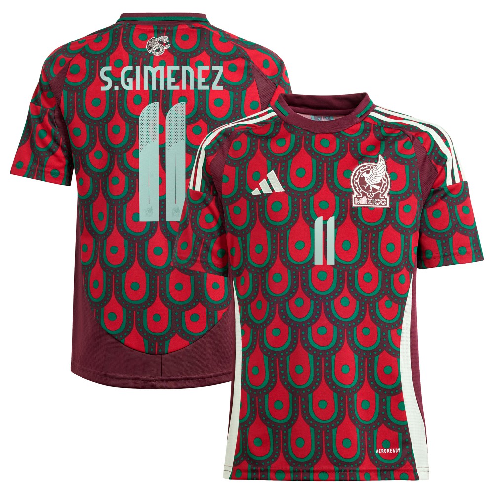 Santiago Giménez Mexico National Team Youth 2024 Home Replica Player Jersey Burgundy