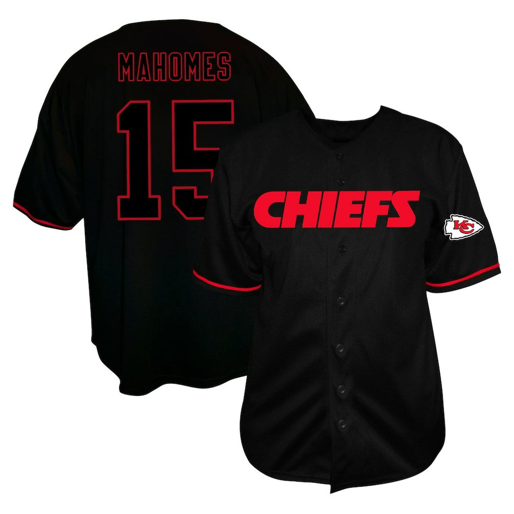Patrick Mahomes Kansas City Chiefs Big & Tall Baseball Button-Up Shirt Black