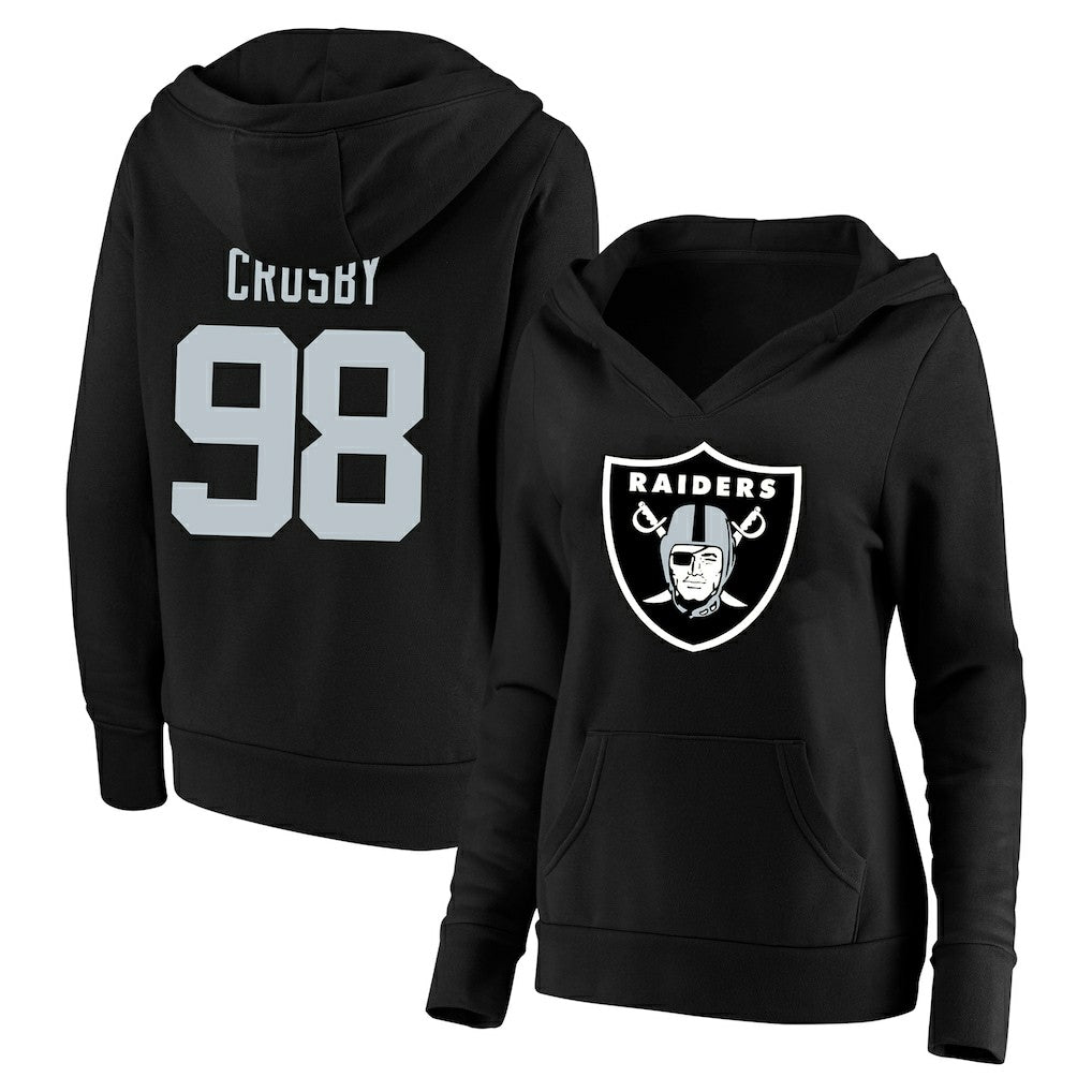Maxx Crosby Las Vegas Raiders Women's Plus Size Player Name & Number V-Neck Pullover Hoodie Black