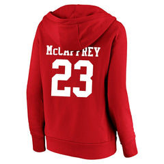 Christian McCaffrey San Francisco 49ers Women's Plus Size Player Name & Number V-Neck Pullover Hoodie Scarlet