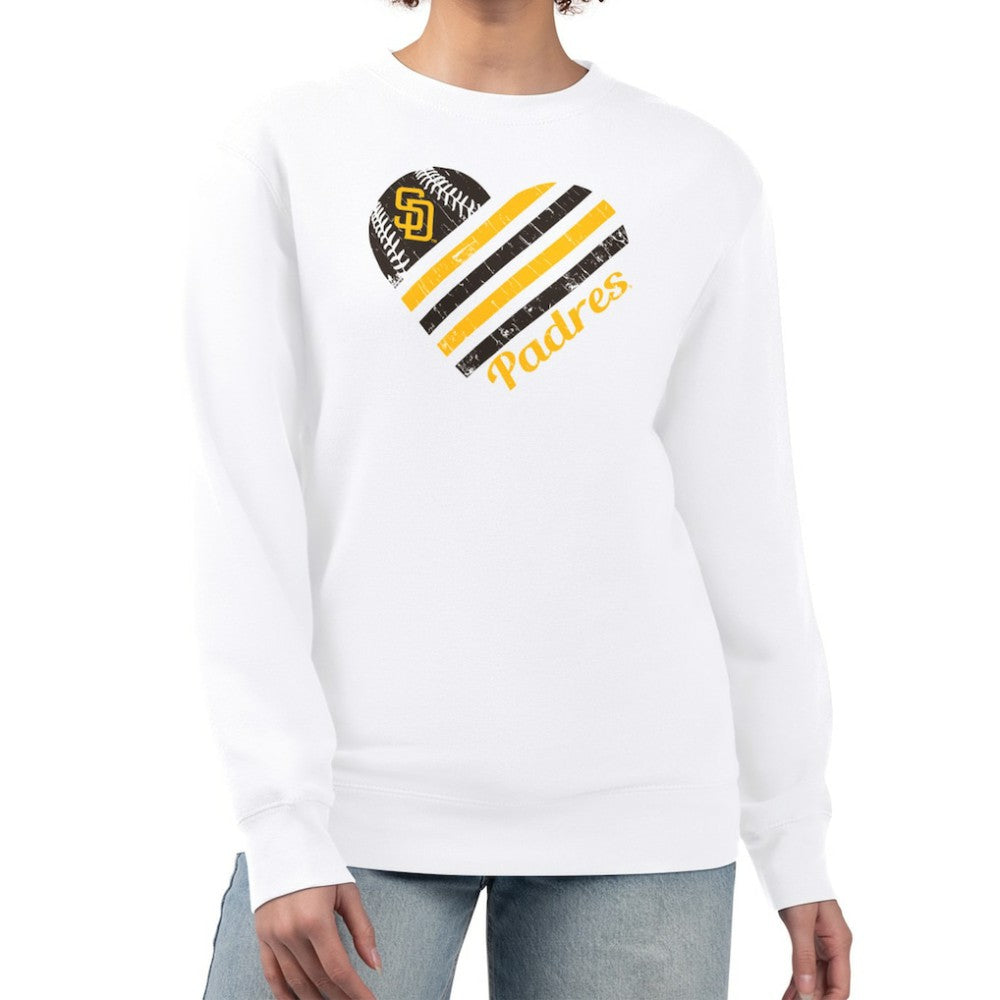San Diego Padres G-III 4Her by Carl Banks Women's Heart Logo Fleece Pullover Sweatshirt - White Pullover