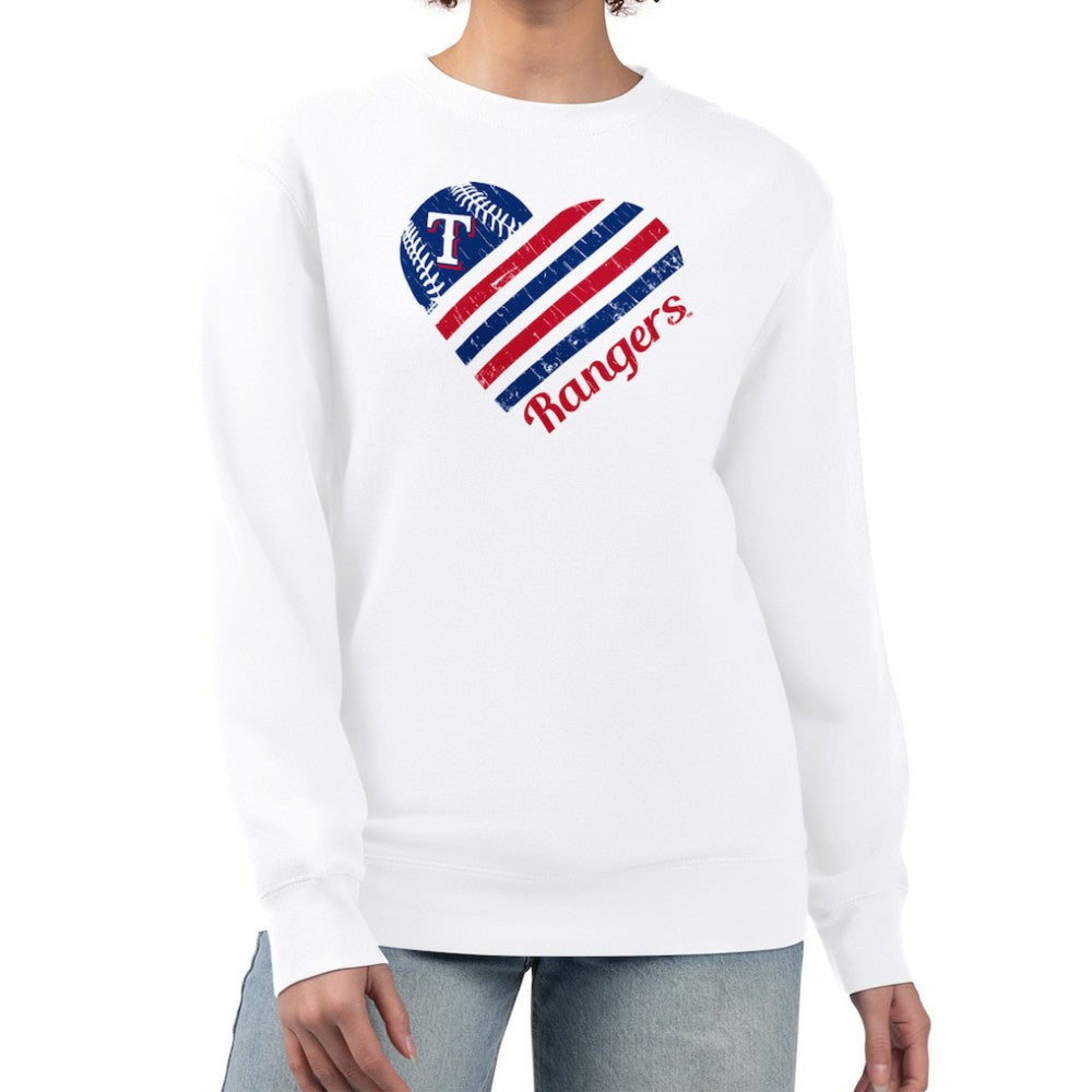 Texas Rangers G-III 4Her by Carl Banks Women's Heart Logo Fleece Pullover Sweatshirt - White Pullover