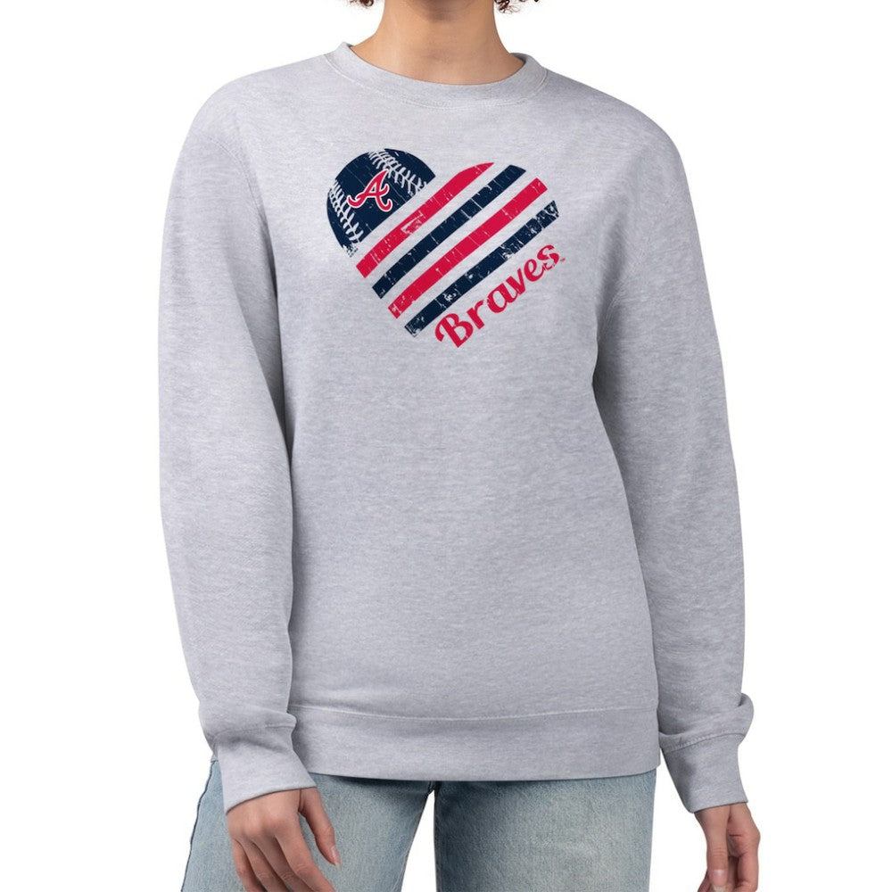 Atlanta Braves G-III 4Her by Carl Banks Women's Heart Logo Fleece Pullover Sweatshirt - Heather Gray Pullover