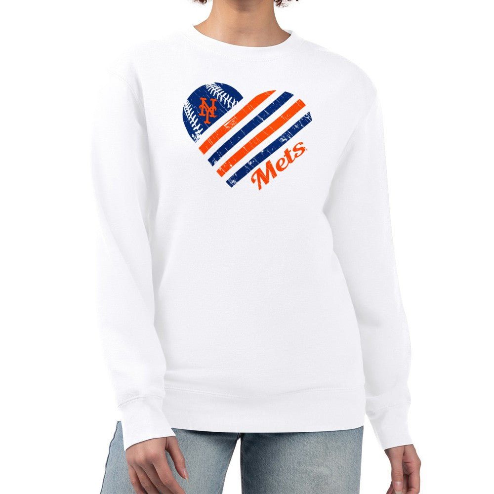 New York Mets G-III 4Her by Carl Banks Women's Heart Logo Fleece Pullover Sweatshirt - White Pullover