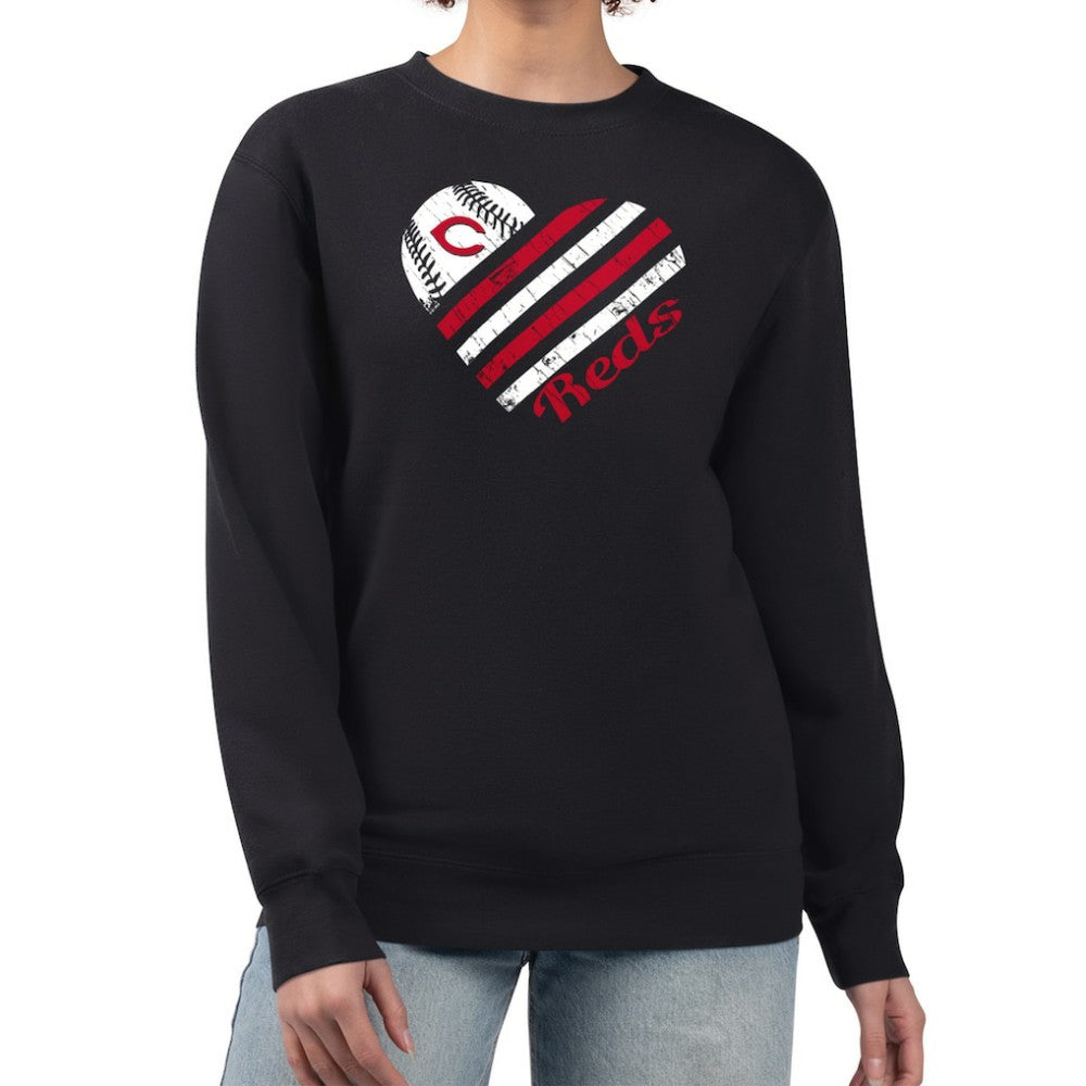 Cincinnati Reds G-III 4Her by Carl Banks Women's Heart Logo Fleece Pullover Sweatshirt - Black Pullover