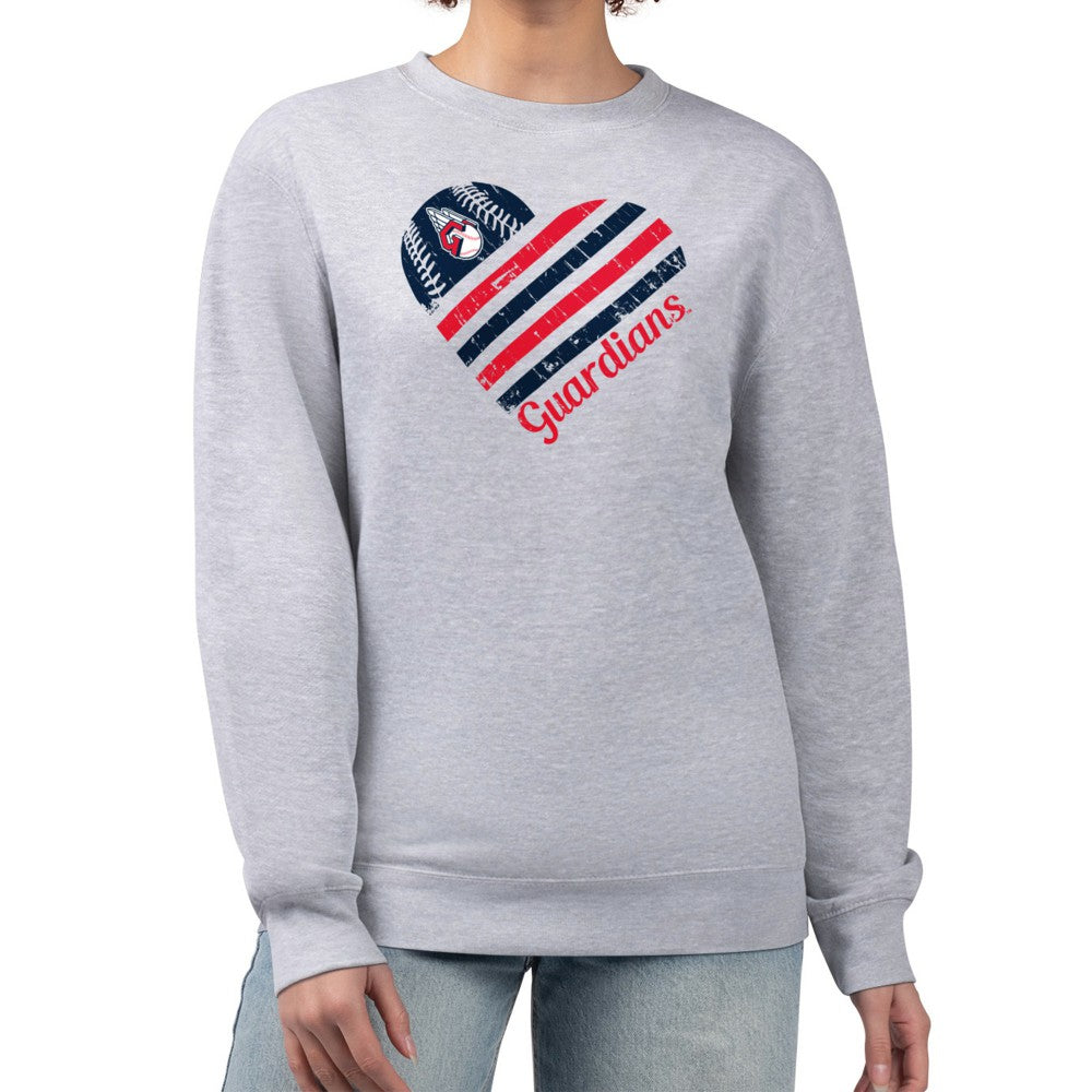 Cleveland Guardians G-III 4Her by Carl Banks Women's Heart Logo Fleece Pullover Sweatshirt - Heather Gray Pullover