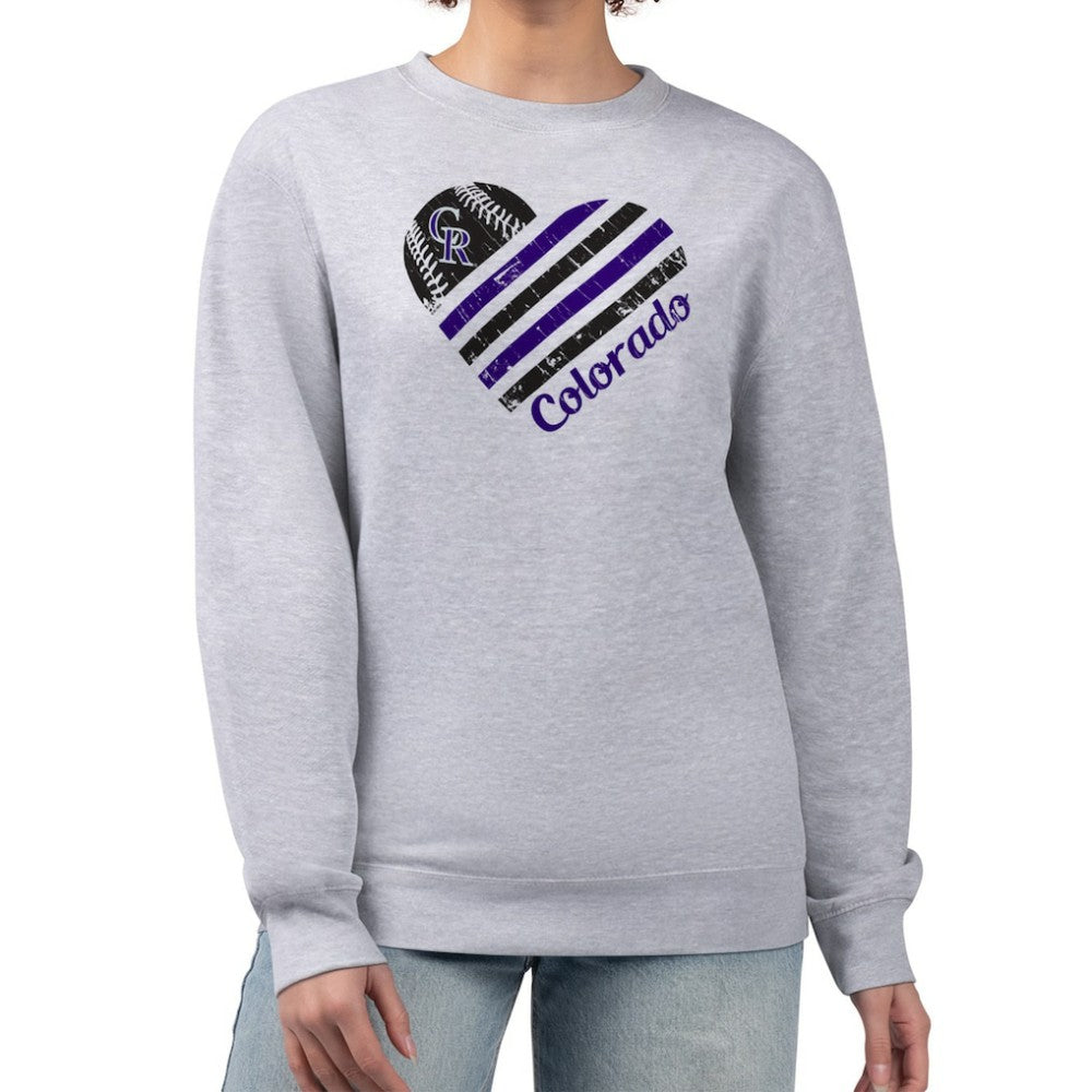 Colorado Rockies G-III 4Her by Carl Banks Women's Heart Logo Fleece Pullover Sweatshirt - Heather Gray Pullover